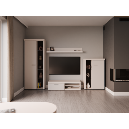 Komoda Ramon z szufladami Beż Piaskowy szklana półka 156 cm